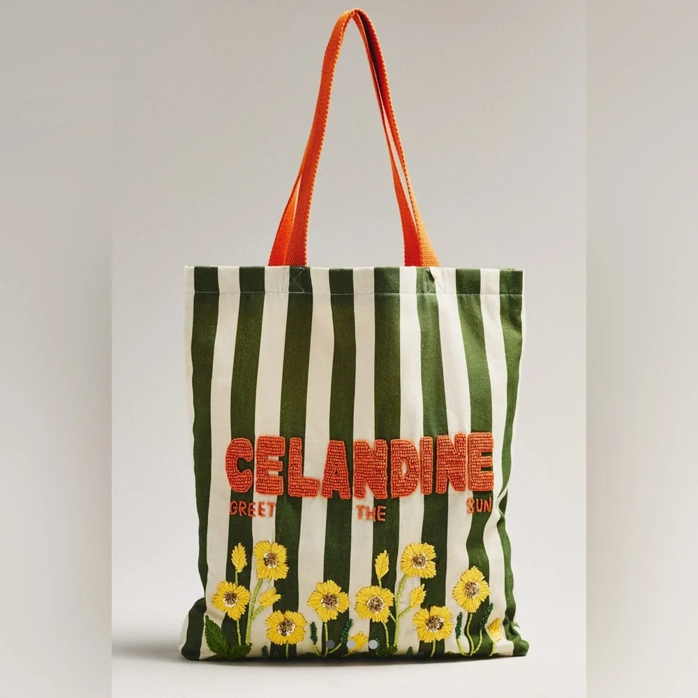 Printed Beaded Canvas Tote Bag (See photos/Description) - Picture 1 of 16